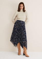 Zeba Star Pleated Midi Skirt Blue