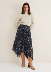 Zeba Star Pleated Midi Skirt Blue