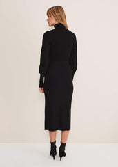 Irina Ribbed Button Detail Knit Skirt Black