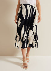 Elmina Floral Pleated Skirt Navy/Ivory
