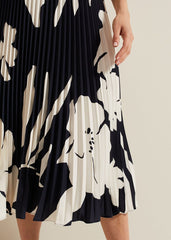 Elmina Floral Pleated Skirt Navy/Ivory
