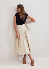 Susie Cream Pu Pleated Midi Skirt Cream