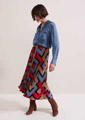 Elmina Geo Pleated Midi Skirt Black