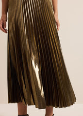 Dhalia Gold Foil Pleated Skirt Gold