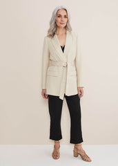 Inessa Linen Belted Blazer Stone