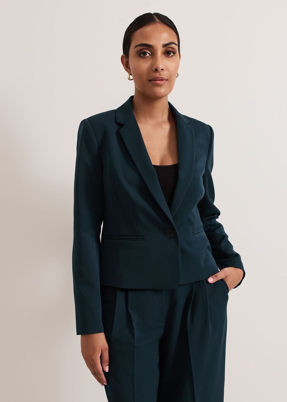 Petite Arabella Crop Blazer Green