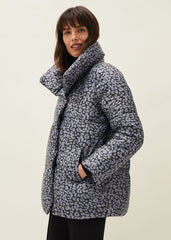 Anny Animal Print Puffer Coat Grey Multi