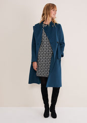 Susie Collarless Wrap Coat Petrol