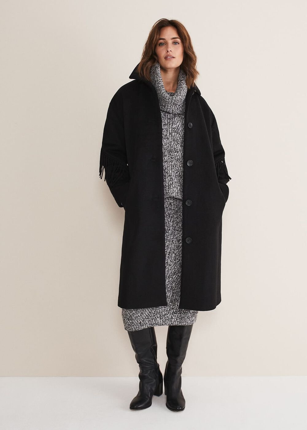 Liz Fringe Coat Black