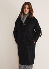 Liz Fringe Coat Black