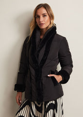 Nelle Black Faux Fur Short Puffer Coat Black