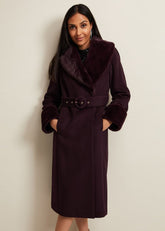 Petite Zylah Faux Fur Collar Wool Coat Burgundy