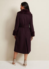 Petite Zylah Faux Fur Collar Wool Coat Burgundy