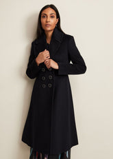 Petite Sandra Wool Fit And Flare Coat Navy