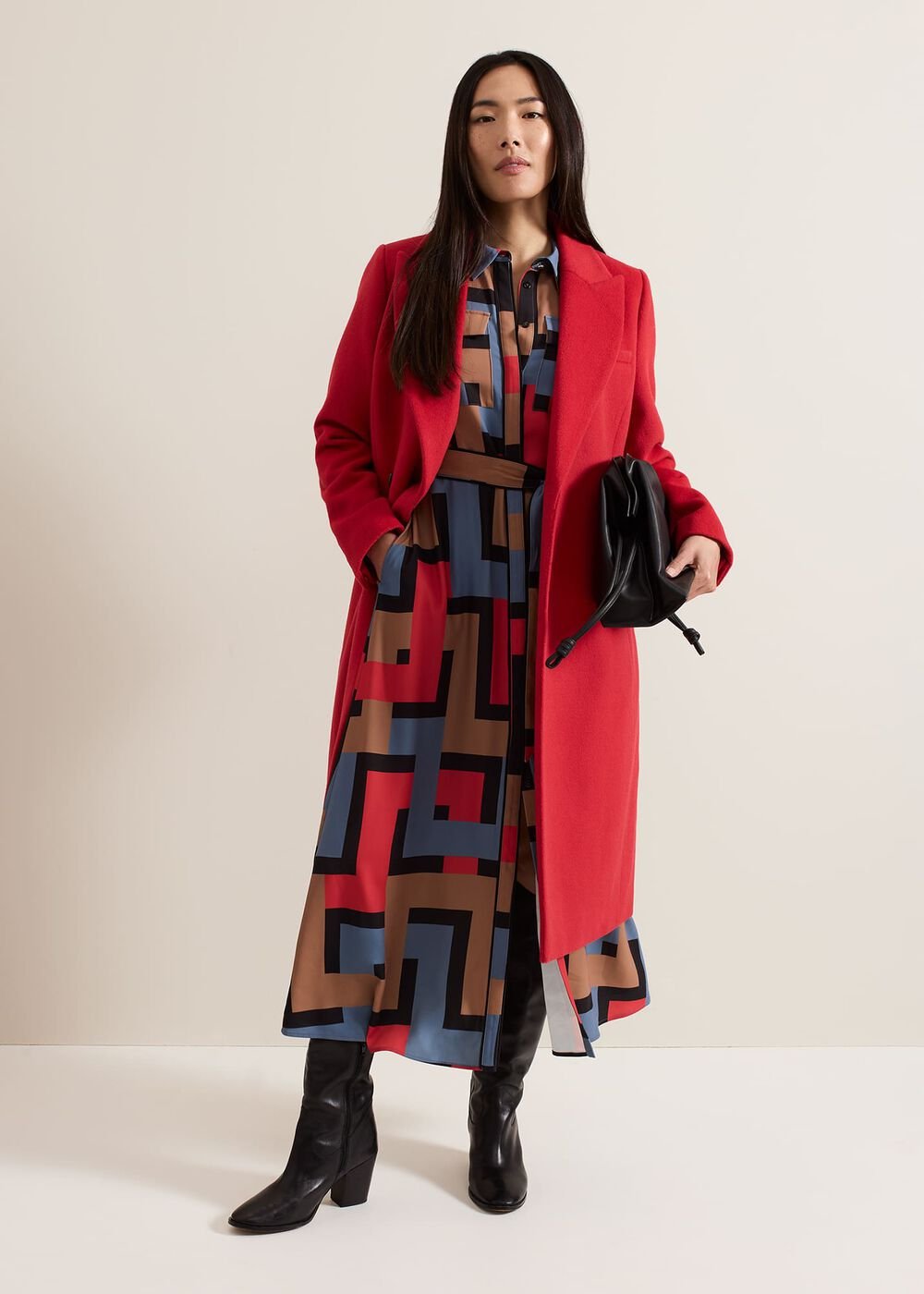 Skye Double Breasted Midaxi Wool Coat Red
