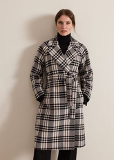 Petite Cassie Check Wool Wrap Coat Black/Ivory