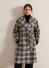 Petite Cassie Check Wool Wrap Coat Black/Ivory