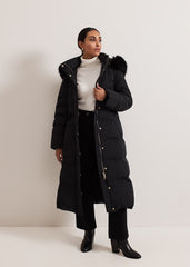 Petite Dixie Long Fur Hood Puffer Black