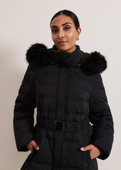 Petite Dixie Long Fur Hood Puffer Black