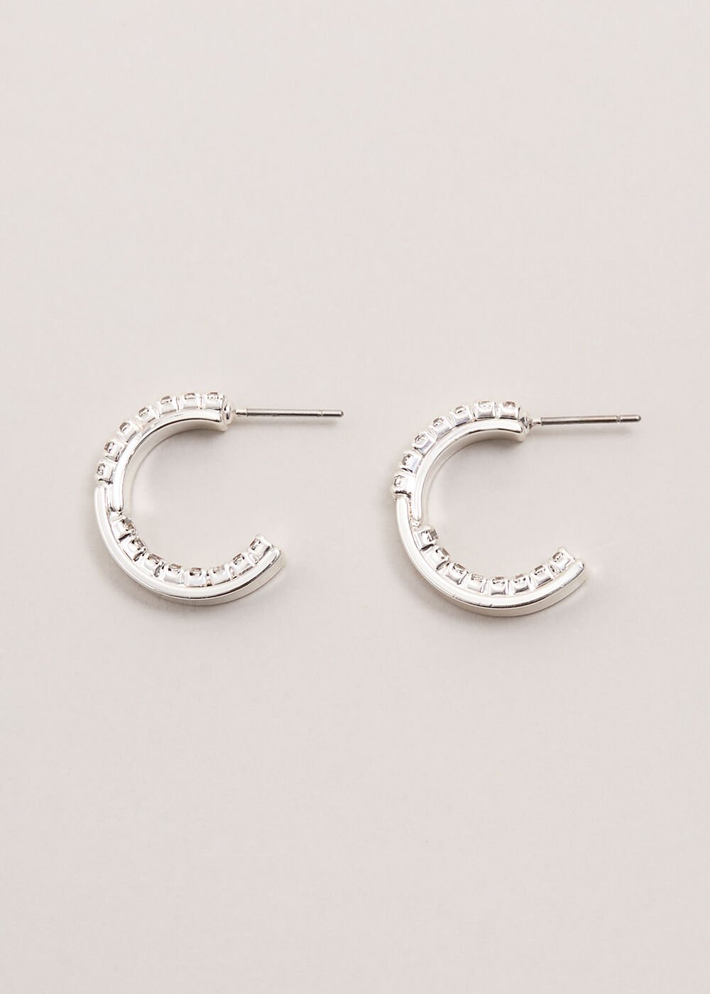 Crystal Mini Hoops Silver