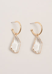 Stone Hoop Earrings Metallic