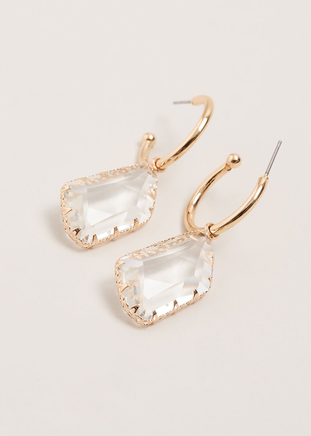Stone Hoop Earrings Metallic