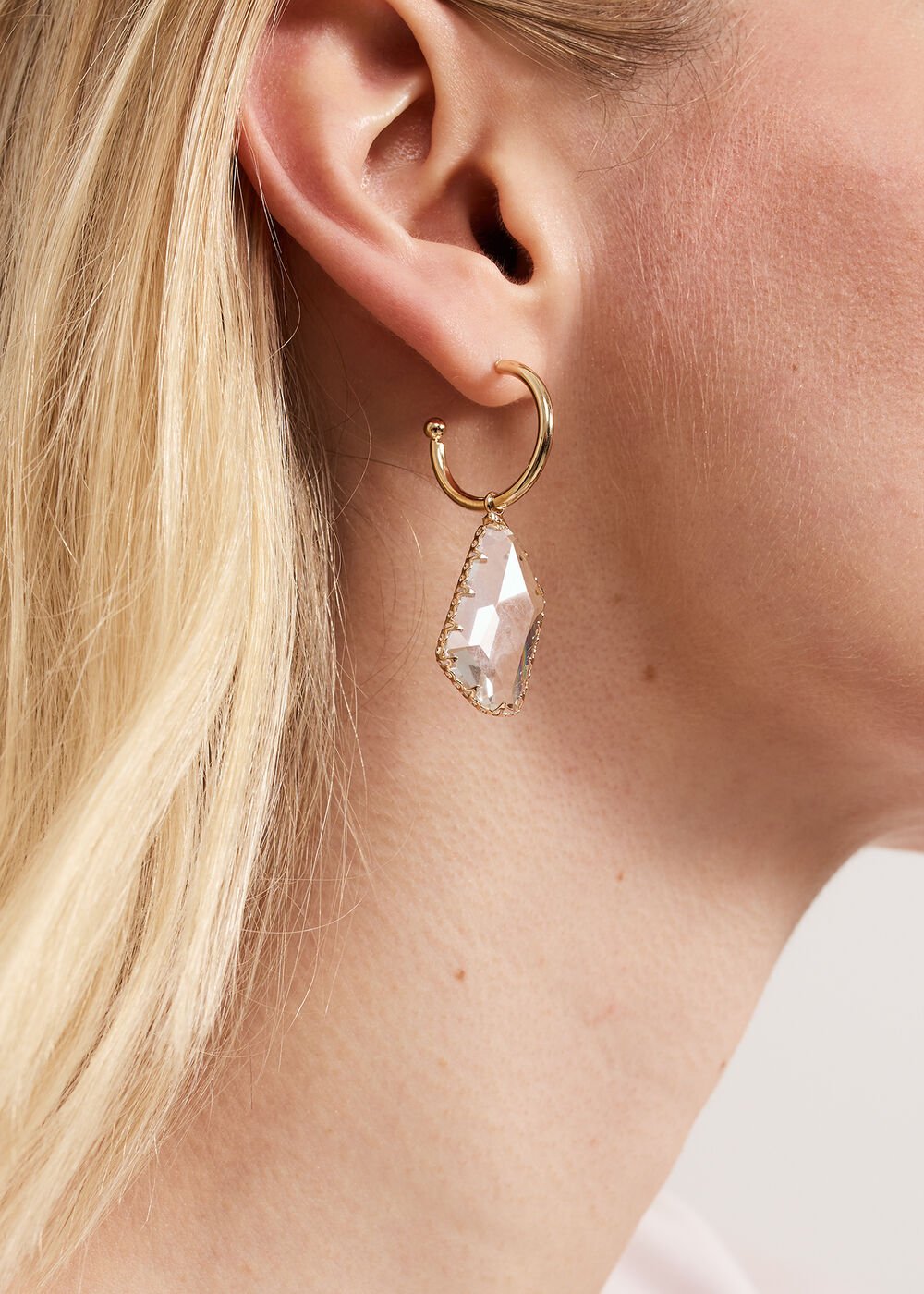 Stone Hoop Earrings Metallic