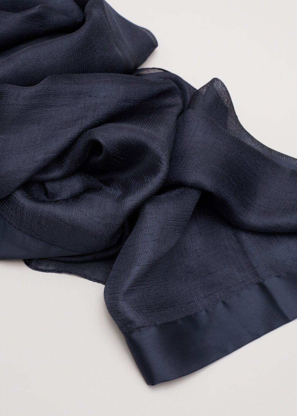 Satin Trim Scarf Navy