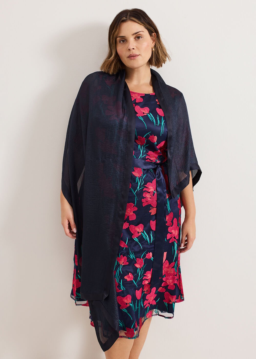 Satin Trim Scarf Navy