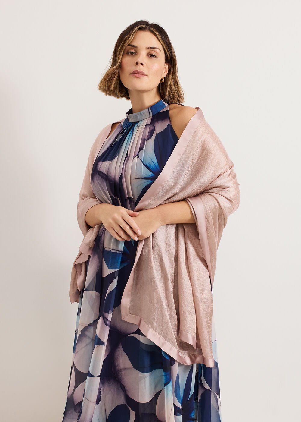Satin Trim Scarf Pale Pink