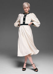 Elizabeth Embellished Puff Sleeve Midi Dress Black/Ivory