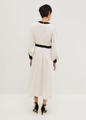 Elizabeth Embellished Puff Sleeve Midi Dress Black/Ivory
