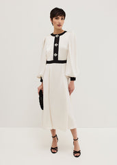 Elizabeth Embellished Puff Sleeve Midi Dress Black/Ivory