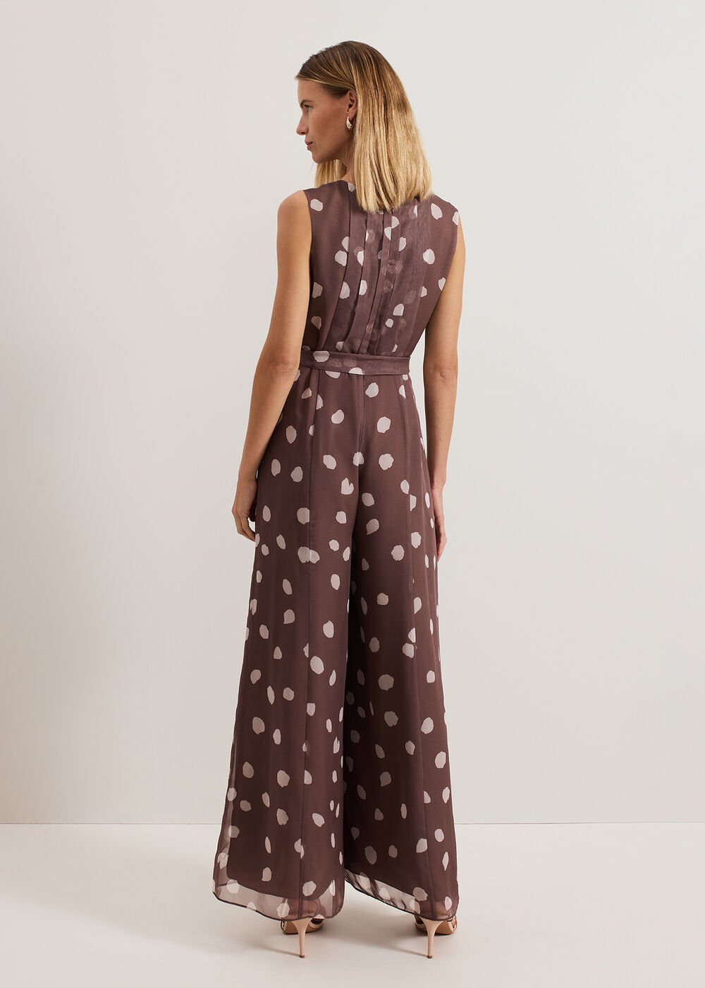 Maxine Spot Chiffon Jumpsuit Latte