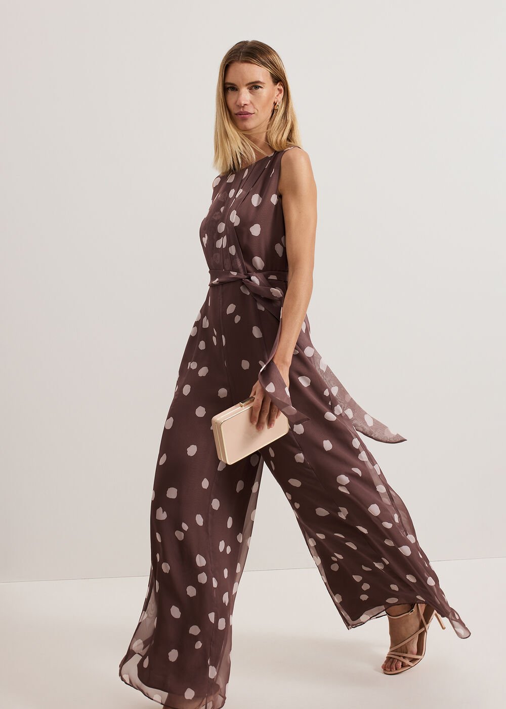 Maxine Spot Chiffon Jumpsuit Latte