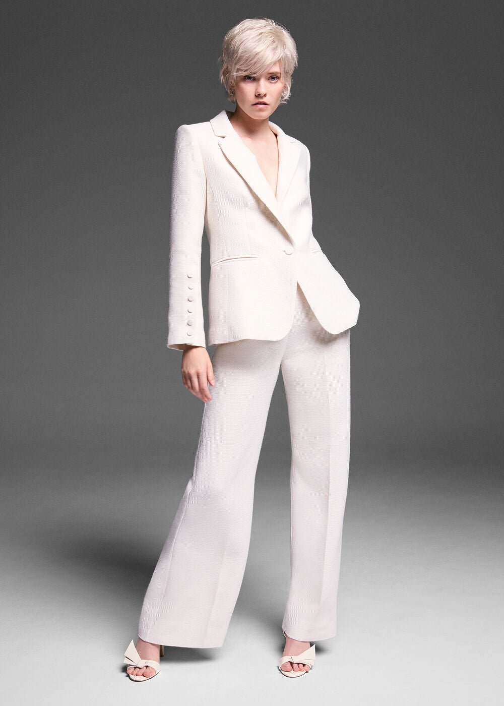 Bridgette Cream Textured Wide Leg Trousers Ivory