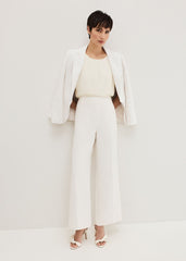 Bridgette Cream Textured Wide Leg Trousers Ivory