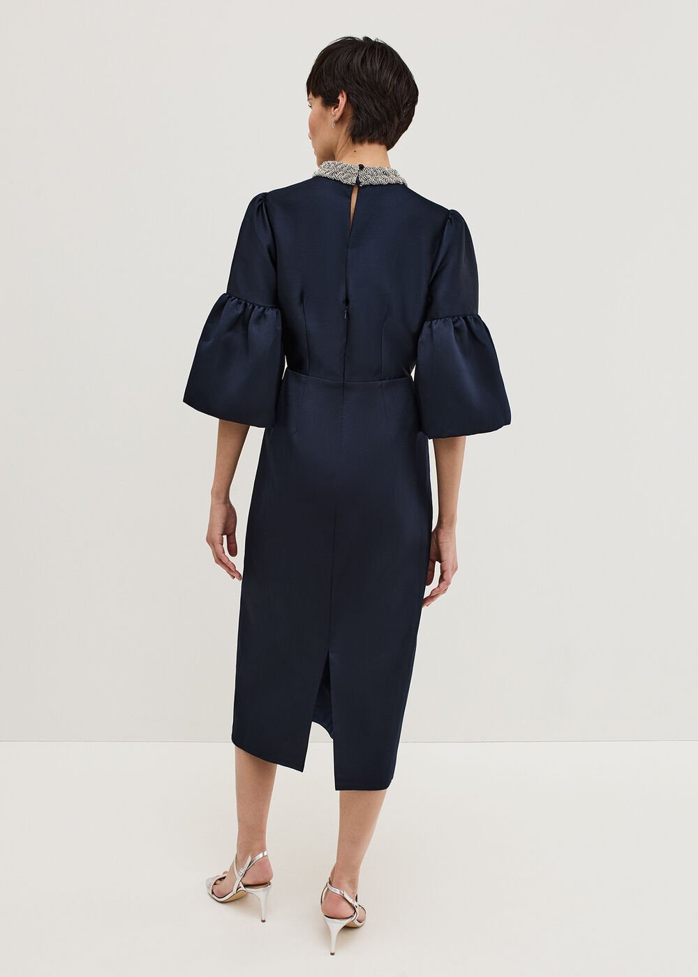 Audrey Jewelled Neck Navy Midi Dress Navy