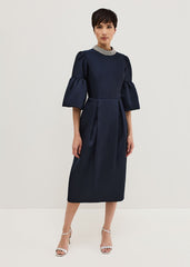 Audrey Jewelled Neck Navy Midi Dress Navy