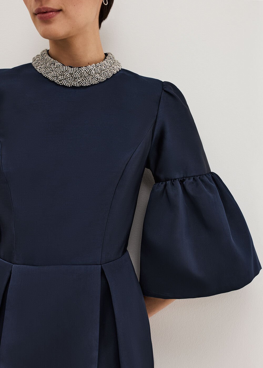 Audrey Jewelled Neck Navy Midi Dress Navy
