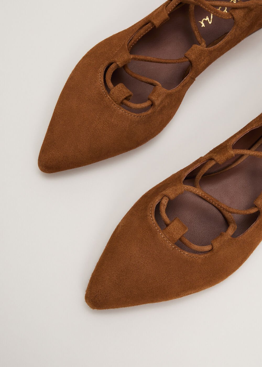Tan Tie Flat Shoes Tan