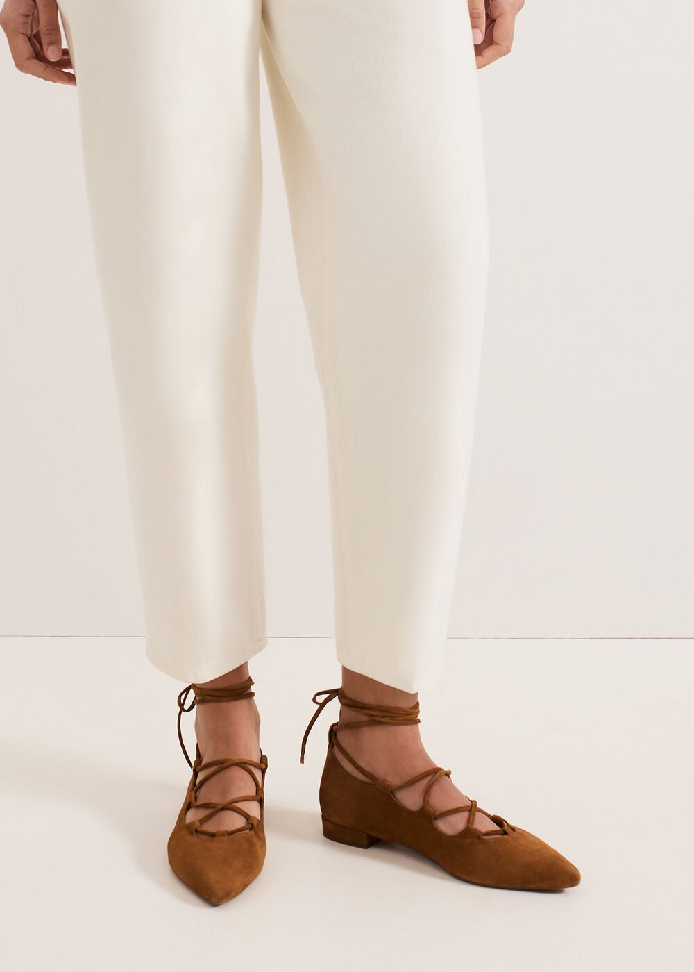 Tan Tie Flat Shoes Tan