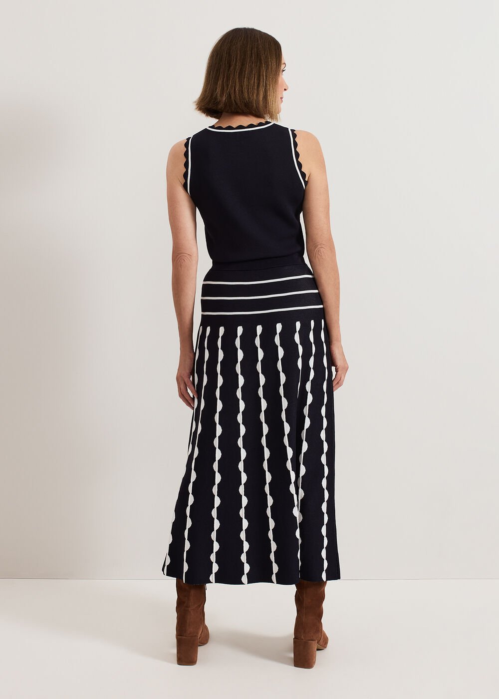 Liz Scallopped Skirt Navy/Ivory
