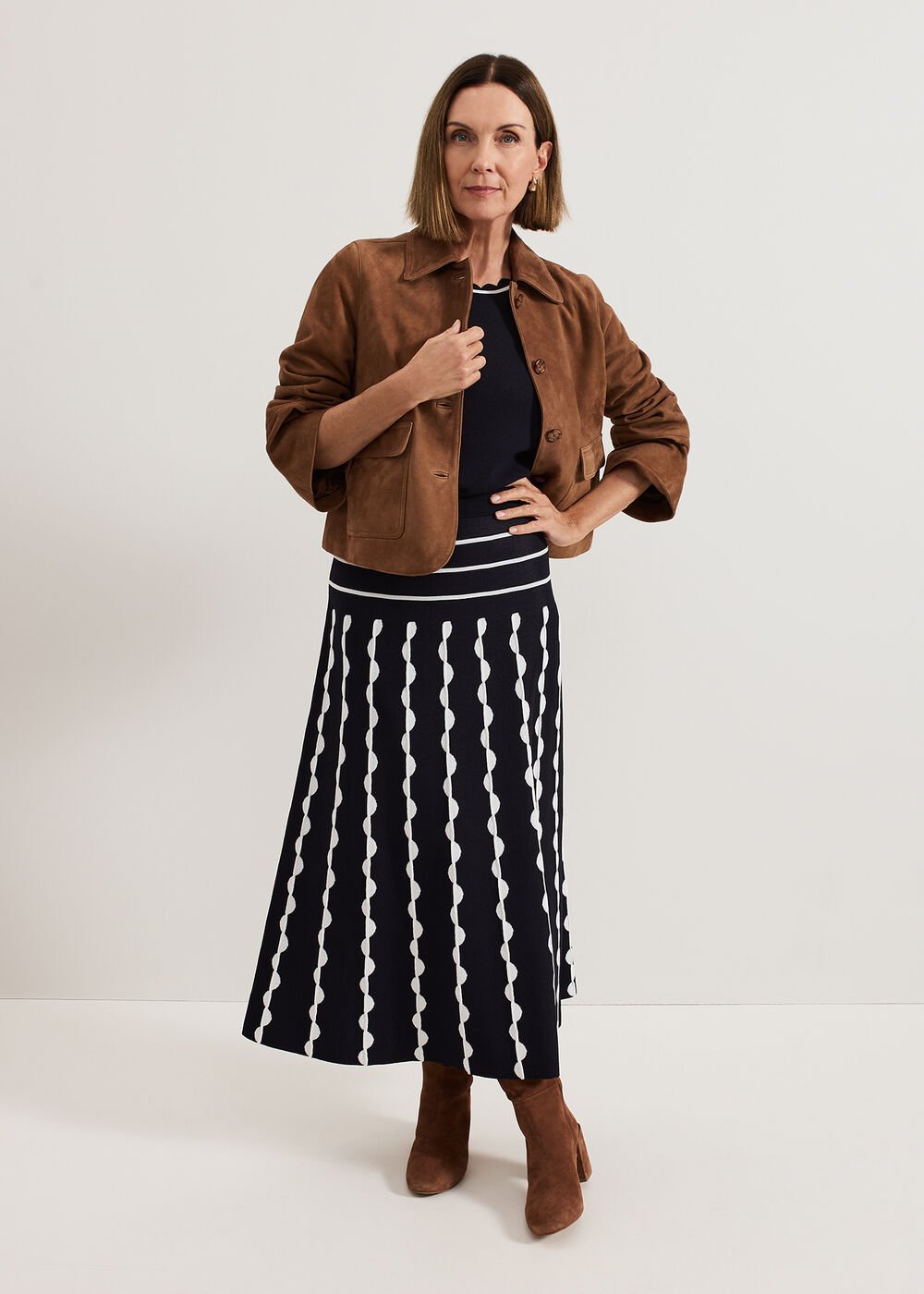 Liz Scallopped Skirt Navy/Ivory