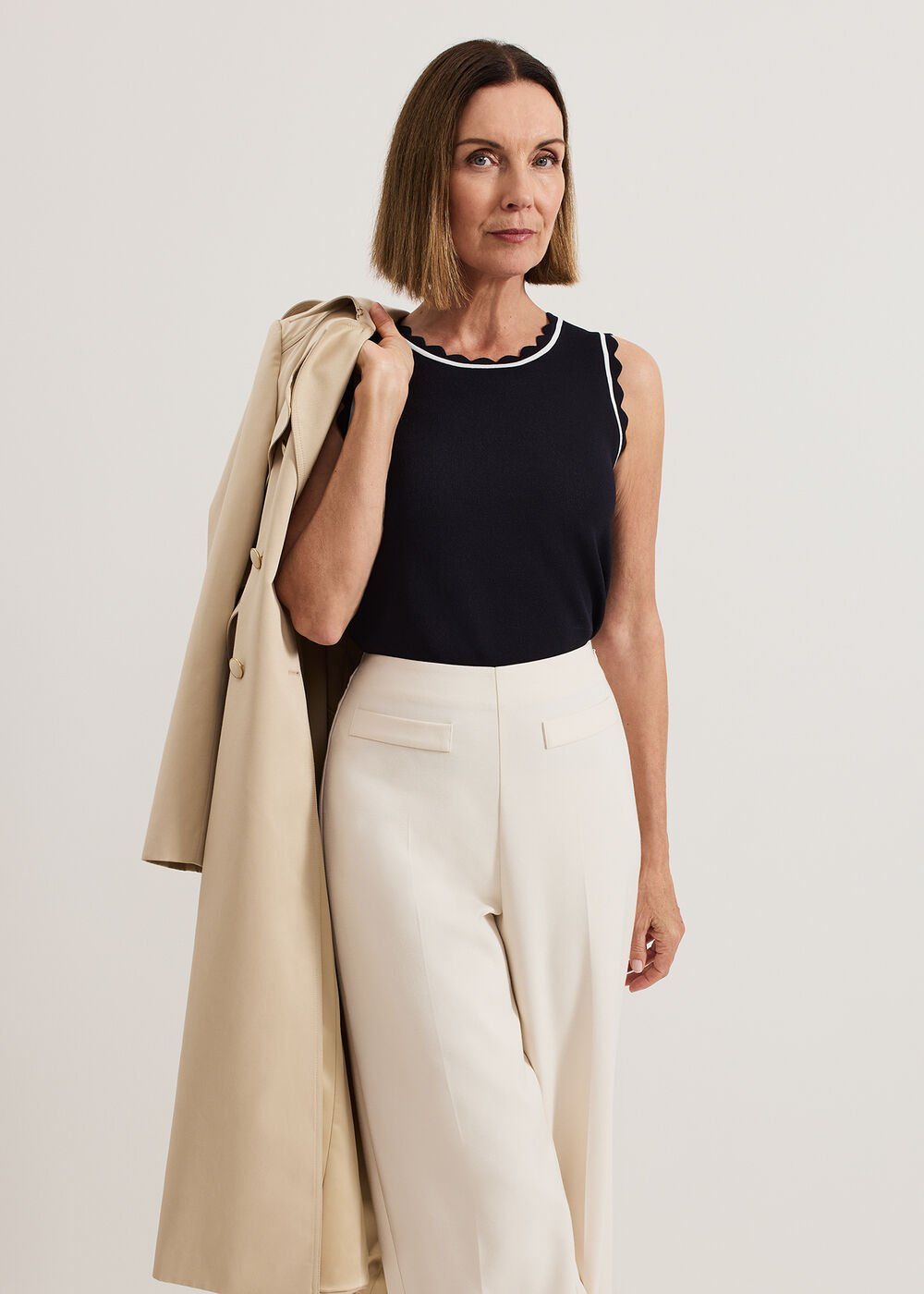 Liz scallop knit Shell Top Navy/Ivory