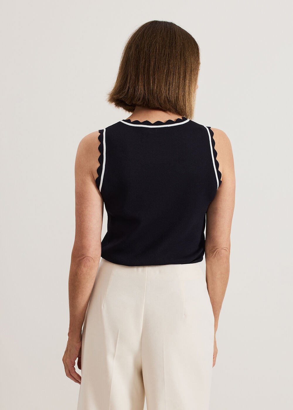 Liz scallop knit Shell Top Navy/Ivory