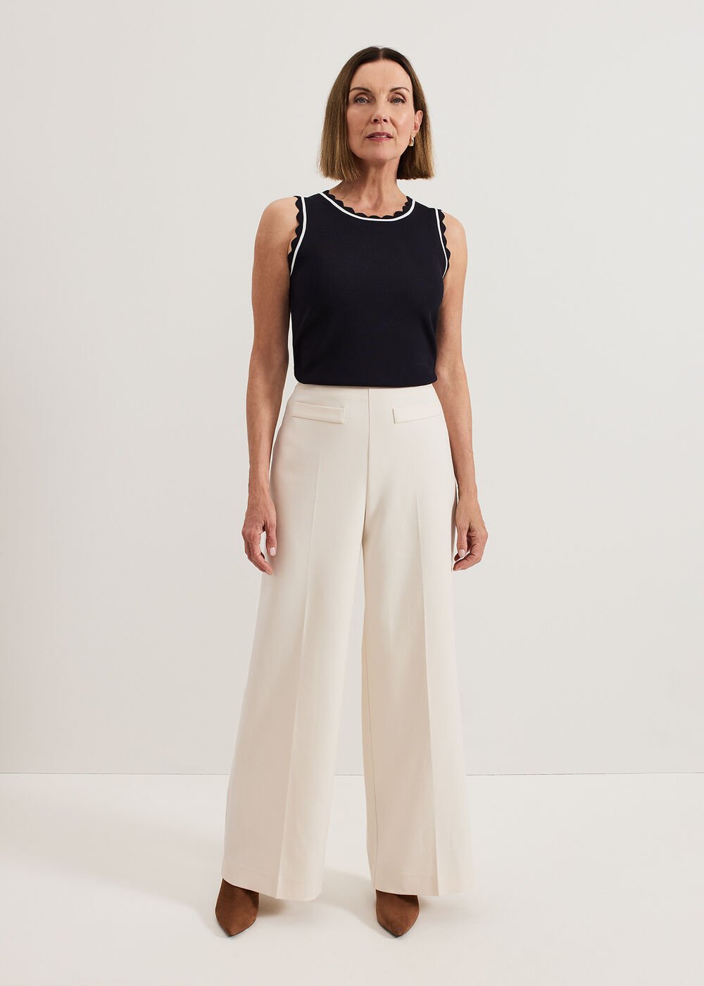 Liz scallop knit Shell Top Navy/Ivory