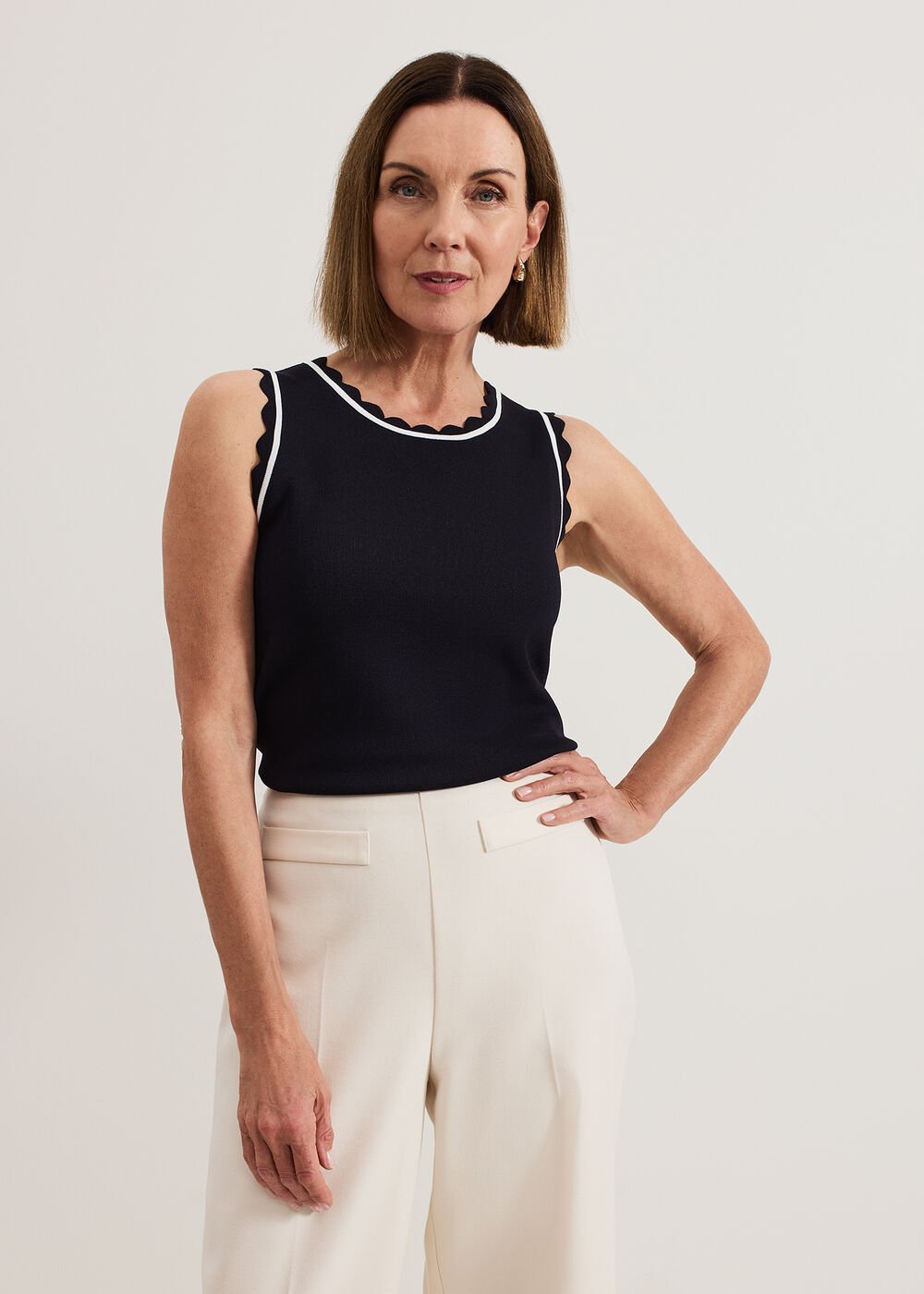 Liz scallop knit Shell Top Navy/Ivory