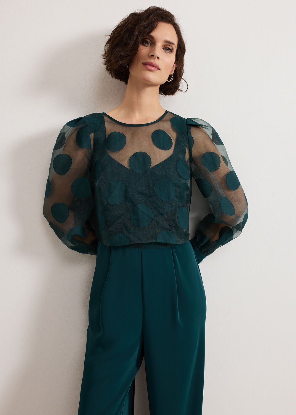 Davina Spot Jumpsuit Dark Green
