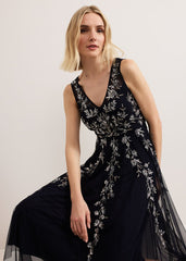 Marissa Beaded Dress Navy